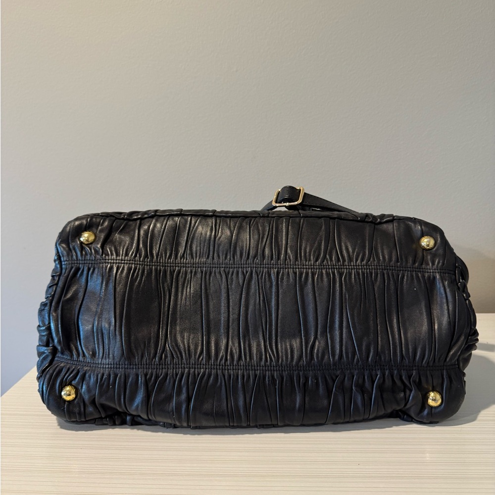 Prada Black Leather Ruched Satchel Bag - Picture 7 of 8